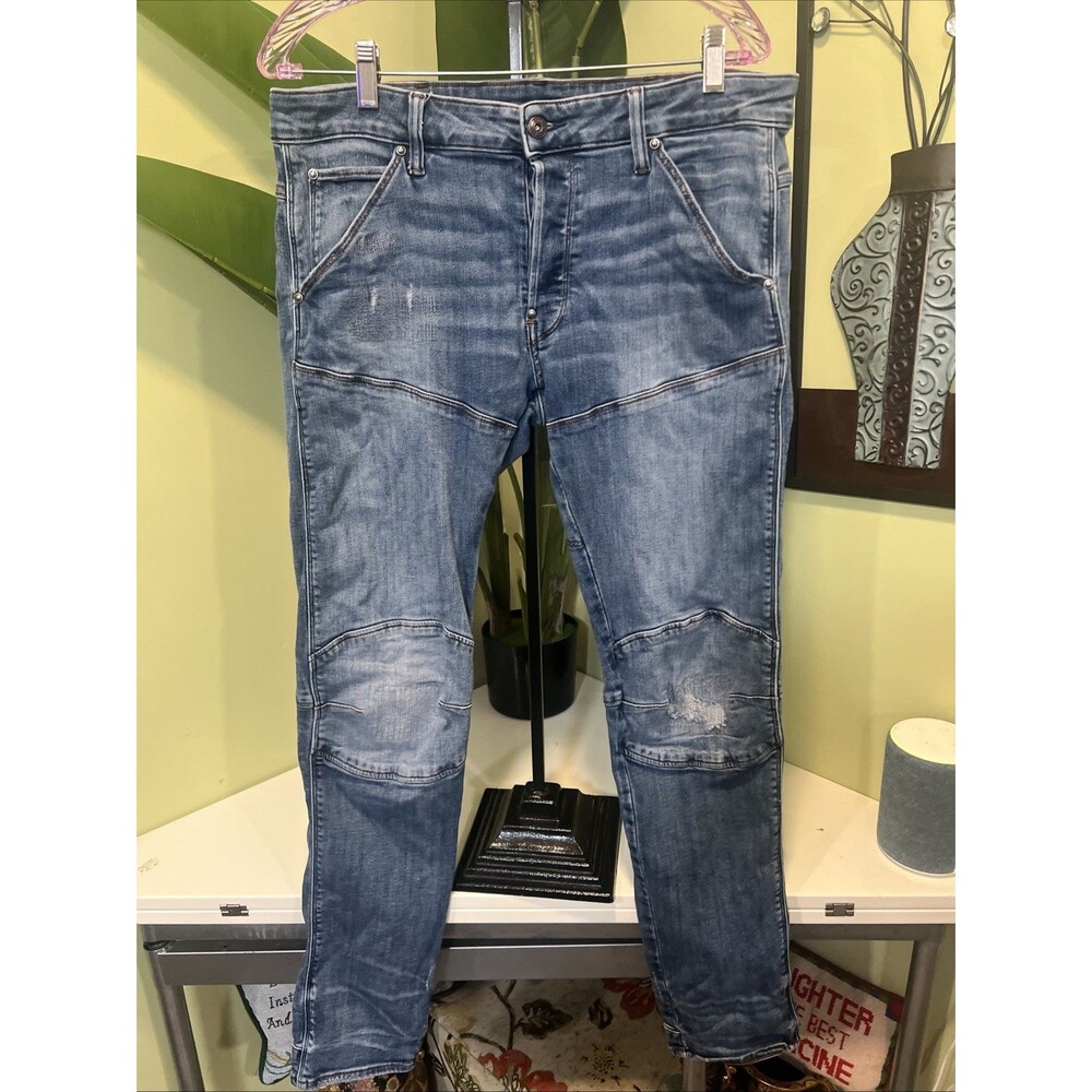 G-Star Raw 5620 3D Slim Mens Jeans 33x31 Light Wash Blue Moto Elwood Biker